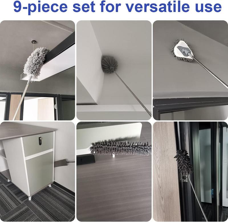 KEEPOW Microfiber Duster with Extension Pole, Stainless Steel Extension Pole 85.5 to 256 cm, Bendable Cleaning Duster of Cleaning Ceiling Fans, High Ceilings, Blinds, Furniture, Cars Dusting